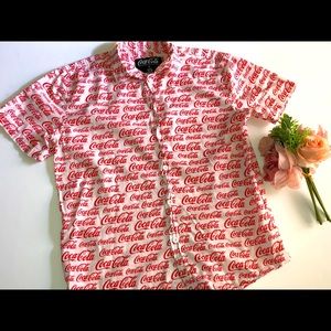 Coke Hawaiian Shirt retro 1980’s COCA COLA RED WHITE SHORT Sleeve Red 80s